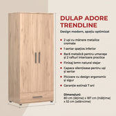 Dulap Haine Adore Trendline cu 2 usi si sertar, Stejar, 80x187x52 cm, detaliu produs