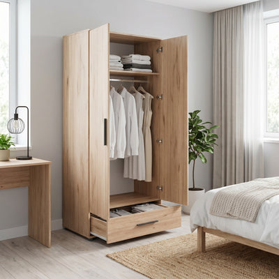 Dulap Haine Adore Trendline cu 2 usi si sertar, Stejar, 80x187x52 cm, imagine suplimentara