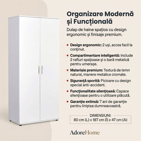 Dulap Haine Adore Trendline cu 2 usi si umeras, 80 x 187 x 47 cm