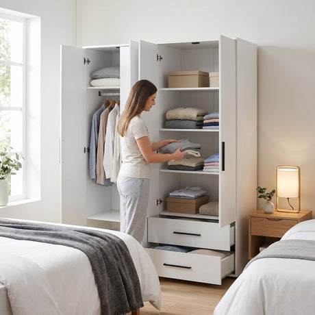 Dulap Haine Adore White, 4 usi si 2 sertare, Alb, 137 x 187 x 52 cm