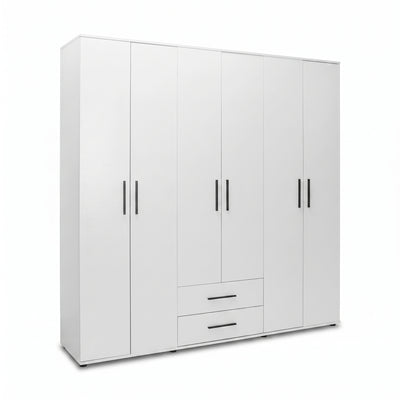 Dulap Haine Adore White, 6 usi, 2 sertare, Alb, 206 x 213 x 52 cm