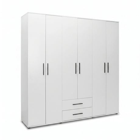 Dulap Haine Adore White, 6 usi, 2 sertare, Alb, 206x213x52 cm