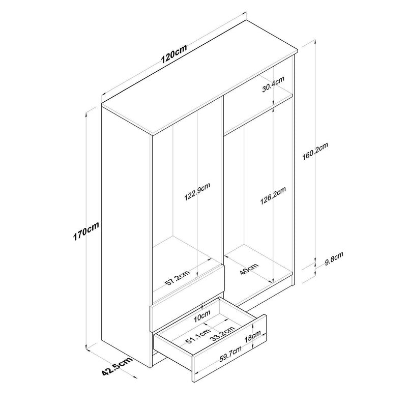 Dulap Haine Cedi 4 usi si 2 sertare si 2 bare de umerase, Nuc, 120 x 170 x 43 cm