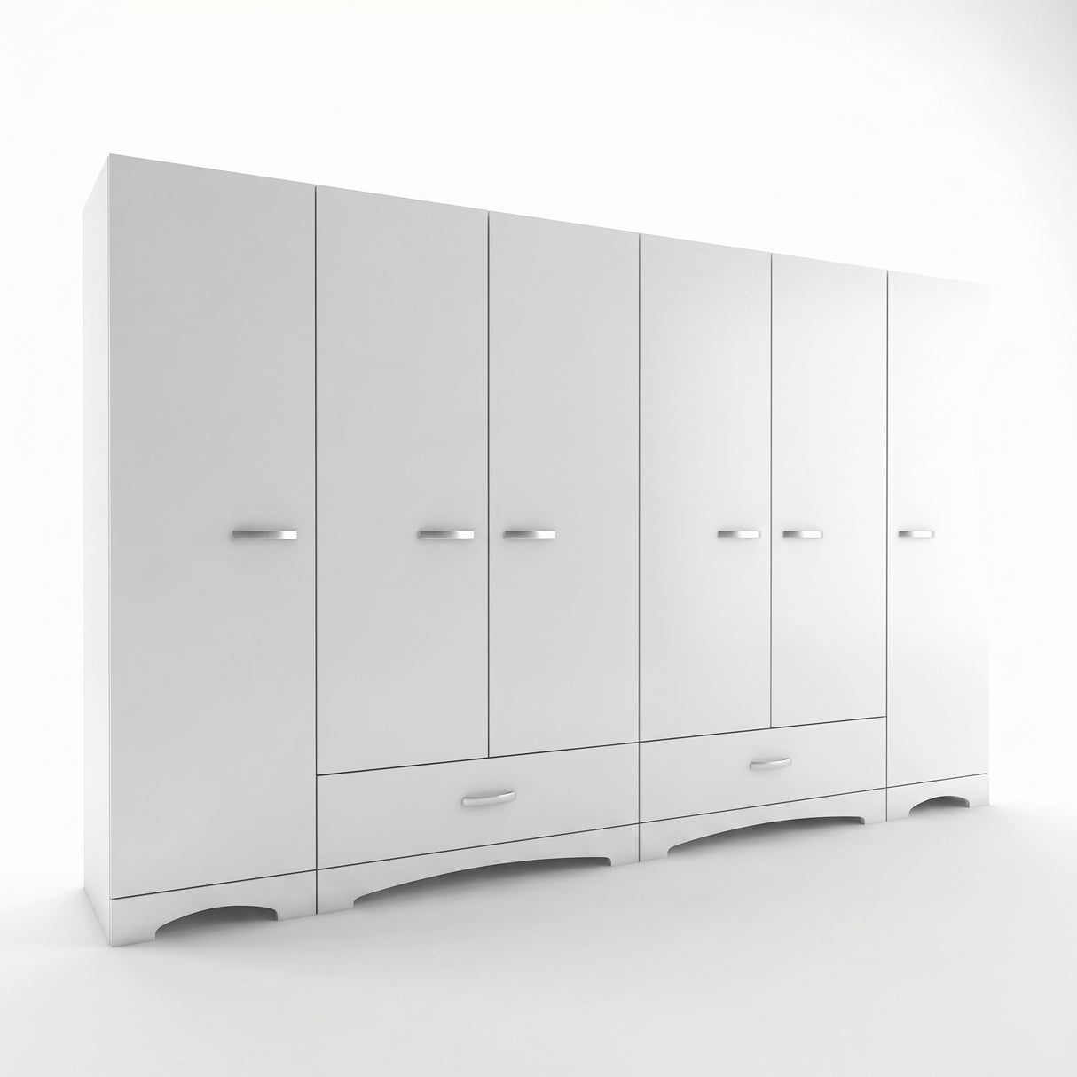 Dulap Haine Dormitor Ema 6 usi si 2 sertare, Alb - Nuc Alb, 243x181x48 cm - Alb
