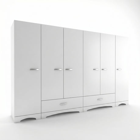 Dulap Haine Dormitor Ema 6 usi si 2 sertare, Alb - Nuc Alb, 243x181x48 cm
