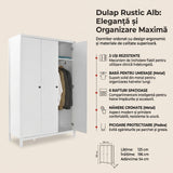 Dulap Haine MDF Adore Rustic, cu 3 usi si umarase, 6 rafturi, Alb, 125x196x54 cm