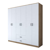 Dulap Haine Okben 6 usi cu 2 sertare 3 bare de umerase, Nuc, 210 x 210 x 52 cm