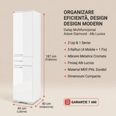 Dulap Multifunctional Adore Diamond, 2 usi, 1 sertar, Alb Lucios, 45 x 187 x 40 cm