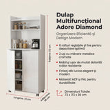 Dulap Multifunctional Adore Diamond, 2 usi, 6 rafturi, cu rotile, Alb Lucios, 73x172x36 cm