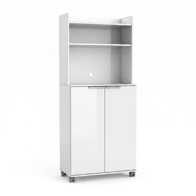 Dulap Multifunctional Adore Diamond, 2 usi, 6 rafturi, cu rotile, Alb Lucios, 73 x 172 x 36 cm