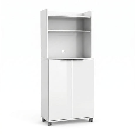 Dulap Multifunctional Adore Diamond, 2 usi, 6 rafturi, cu rotile, Alb Lucios, 73 x 172 x 36 cm