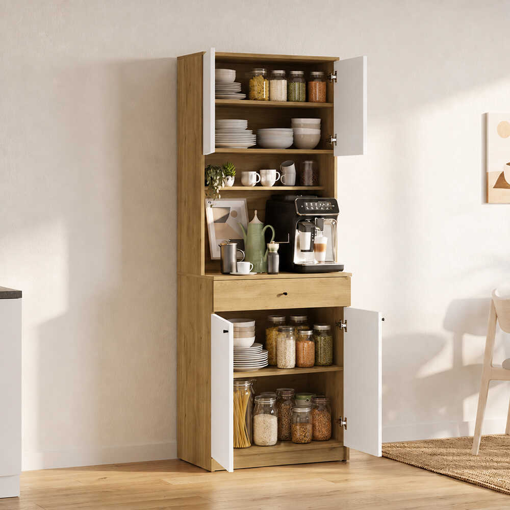 Dulap multifunctional Adore Lungo , 4 usi si 1 sertar, Stejar - Alb, 72x195x45 cm