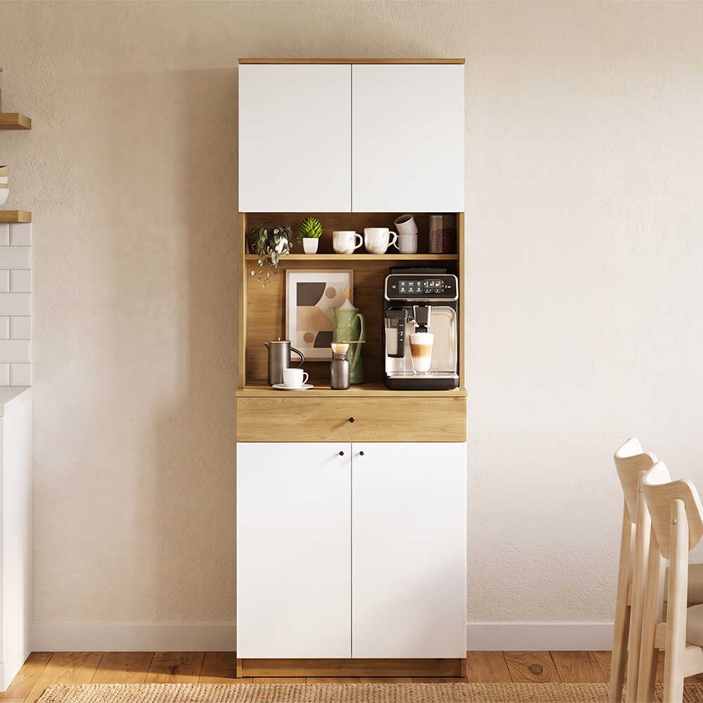 Dulap multifunctional Adore Lungo , 4 usi si 1 sertar, Stejar - Alb, 72x195x45 cm