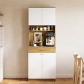 Dulap multifunctional Adore Lungo pentru colt de cafea, 4 usi si 1 sertar, Stejar - Alb, 72x195x45 cm