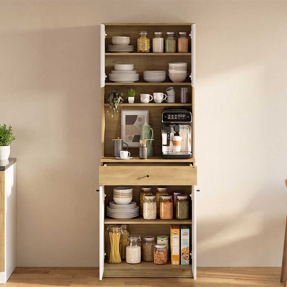 Dulap multifunctional Adore Lungo , 4 usi si 1 sertar, Stejar - Alb, 72x195x45 cm