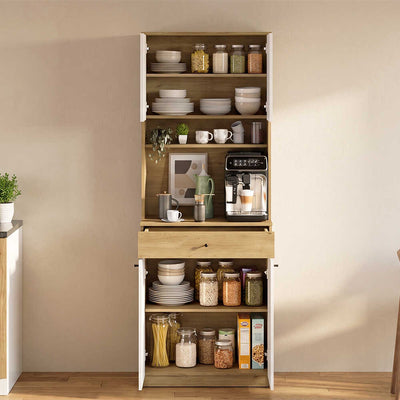 Dulap multifunctional Adore Lungo pentru colt de cafea, 4 usi si 1 sertar, Stejar - Alb, 72x195x45 cm