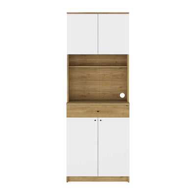 Dulap multifunctional Adore Lungo pentru colt de cafea, 4 usi si 1 sertar, Stejar - Alb, 72x195x45 cm
