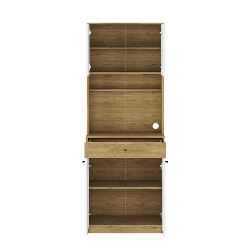Dulap multifunctional Adore Lungo pentru colt de cafea, 4 usi si 1 sertar, Stejar - Alb, 72x195x45 cm