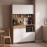 Dulap multifunctional Adore Lungo pentru colt de cafea, 6 usi si 1 sertar, Stejar - Alb, 120x195x45 cm