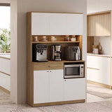 Dulap multifunctional Adore Lungo pentru colt de cafea, 6 usi si 1 sertar, Stejar - Alb, 120x195x45 cm