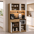 Dulap multifunctional Adore Lungo pentru colt de cafea, 6 usi si 1 sertar, Stejar - Alb, 120x195x45 cm
