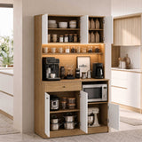 Dulap multifunctional Adore Lungo pentru colt de cafea, 6 usi si 1 sertar, Stejar - Alb, 120x195x45 cm