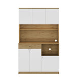 Dulap multifunctional Adore Lungo pentru colt de cafea, 6 usi si 1 sertar, Stejar - Alb, 120x195x45 cm