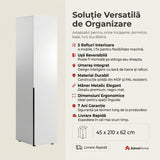 Dulap Multifunctional Adore Oryana, 5 rafturi si umeras, usa reversibila, Alb - Nuc, 45x210x62 cm - Alb