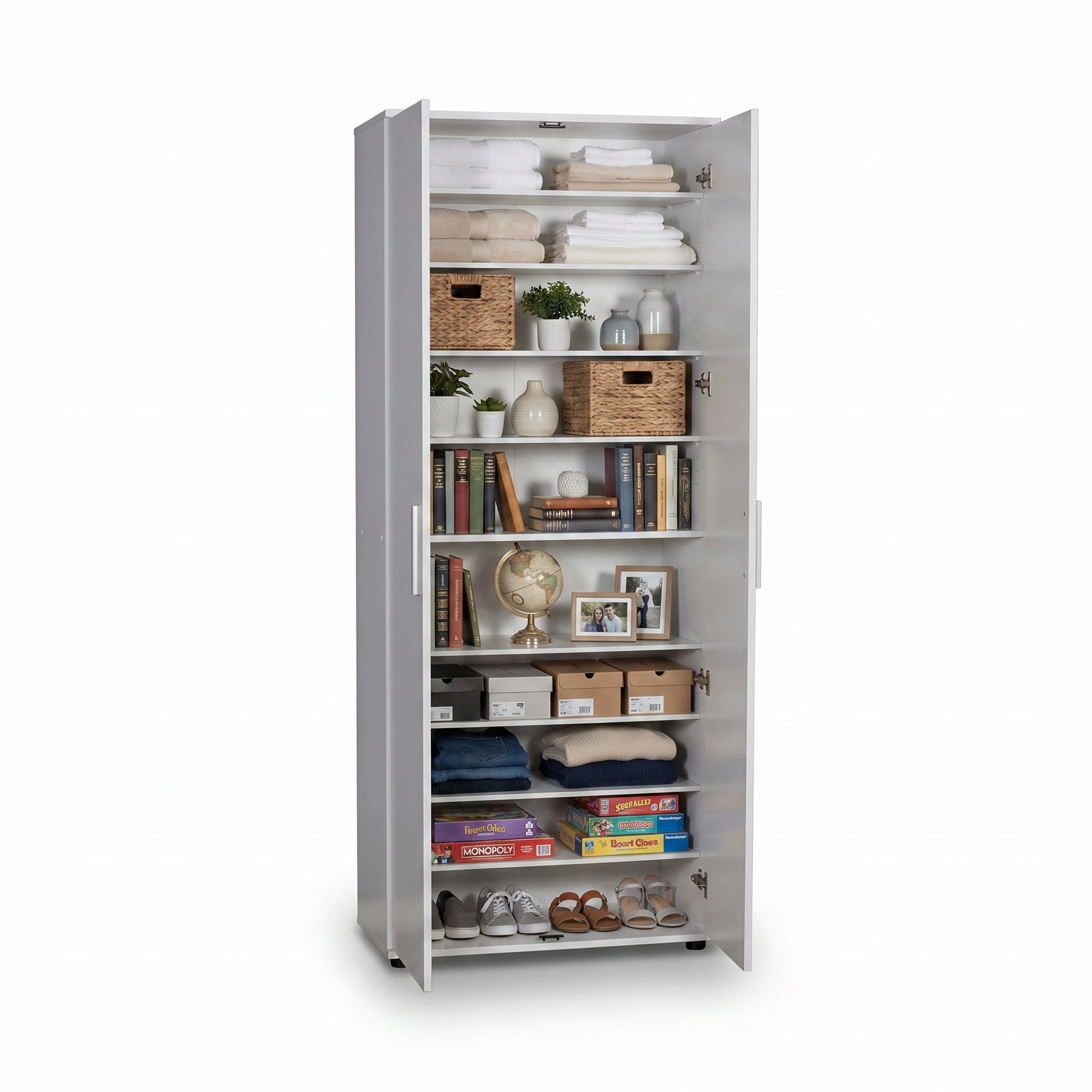 Dulap Multifunctional Adore Porto, 2 usi, 8 rafturi, Alb, 76 x 187