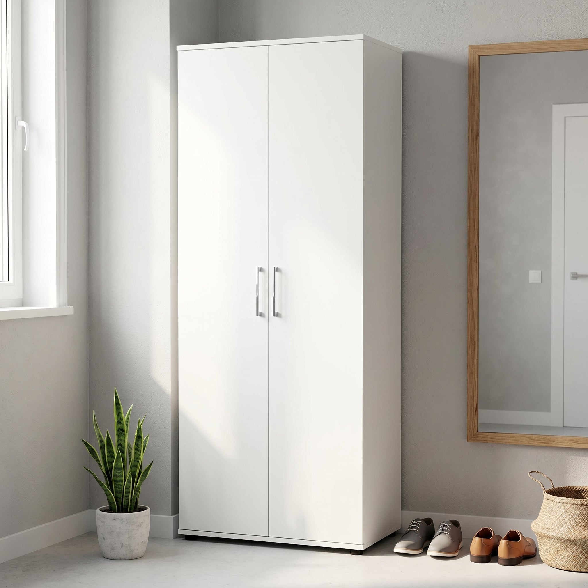 Dulap Multifunctional Adore Porto, 2 usi, 8 rafturi, Alb, 76 x 187