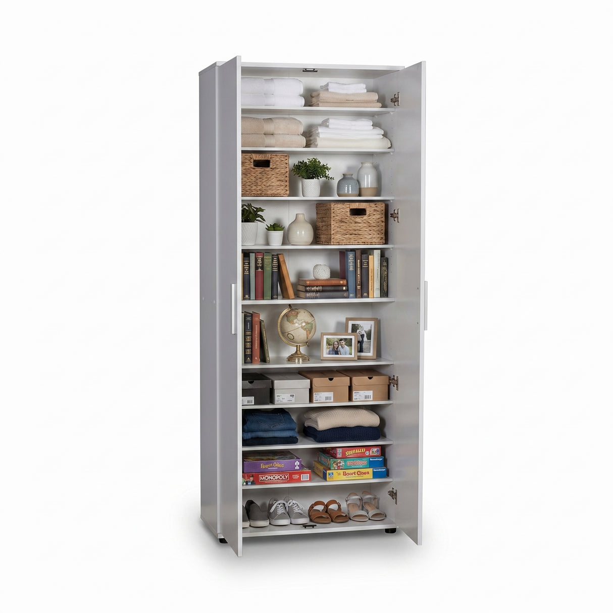 Dulap Multifunctional Adore Porto, 2 usi, 8 rafturi, Alb, 76x187x36 cm