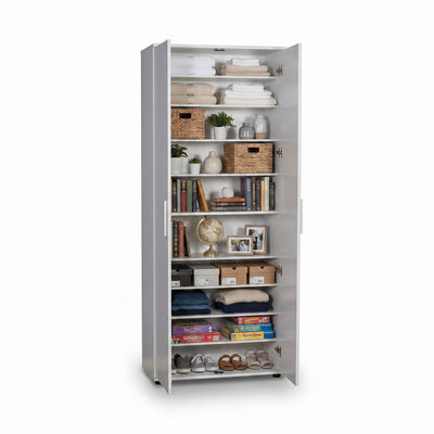 Dulap Multifunctional Adore Porto, 2 usi, 8 rafturi, Alb, 76 x 187 x 36 cm
