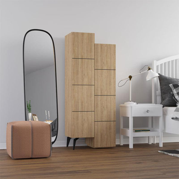 Dulap multifunctional Romane cu 2 usi, Alb - Natural, 63x38x155 cm