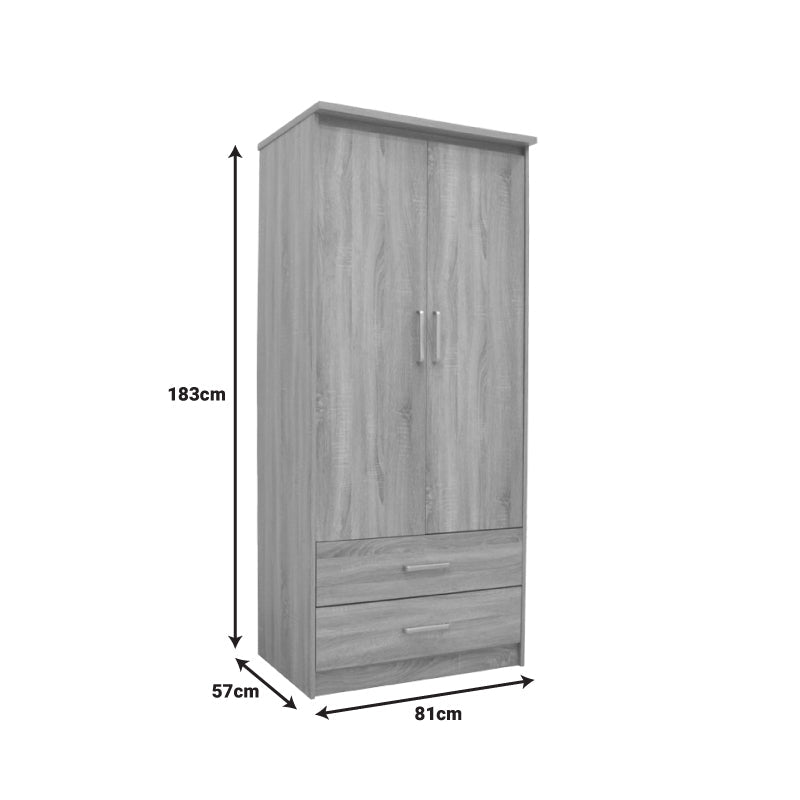 Dulap Olympus cu 2 usi si sertare, Alb, 81x57x183 cm - Stejar