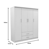 Dulap Olympus cu 4 usi si sertare, Alb, 159x57x183 cm - Alb