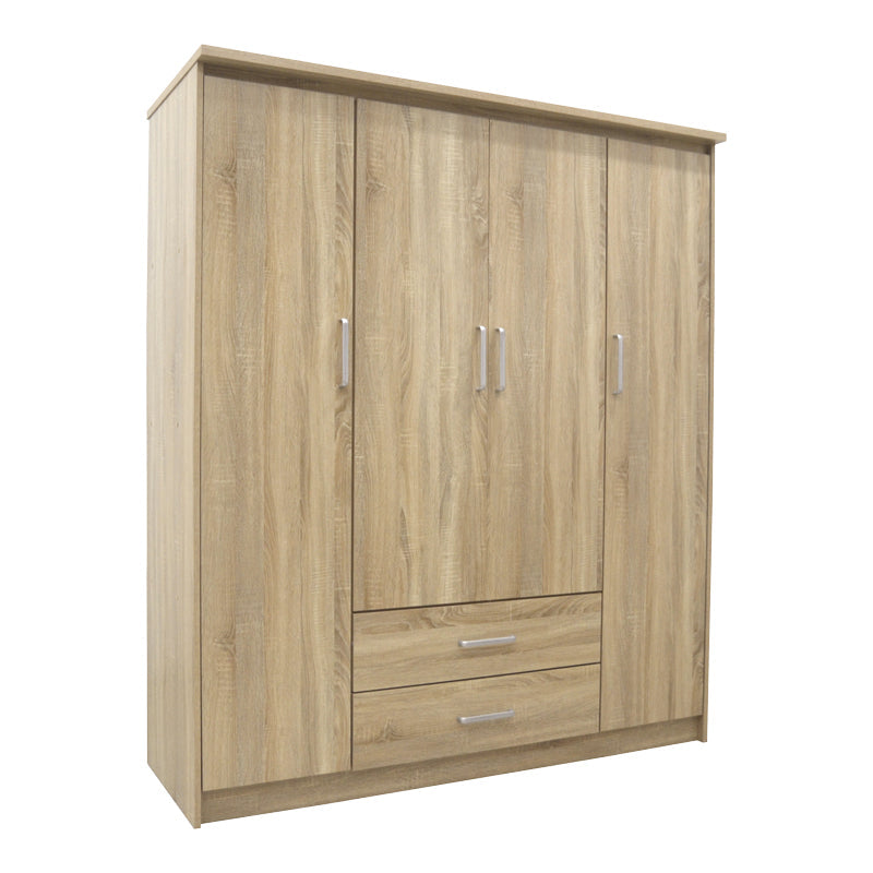 Dulap Olympus cu 4 usi si sertare, Alb, 159x57x183 cm - Stejar