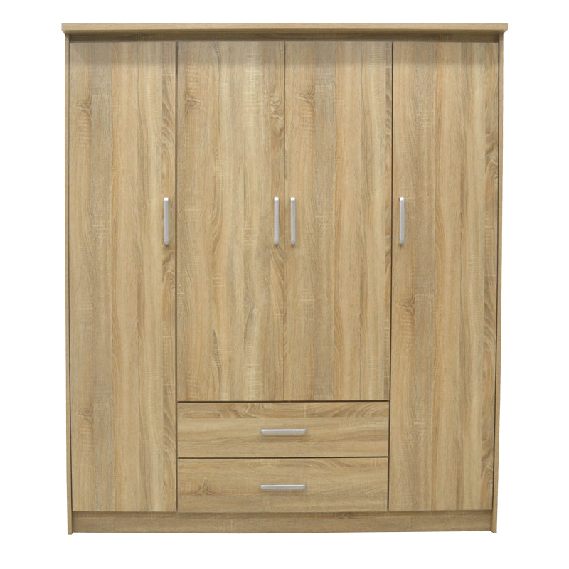 Dulap Olympus cu 4 usi si sertare, Alb, 159x57x183 cm - Stejar