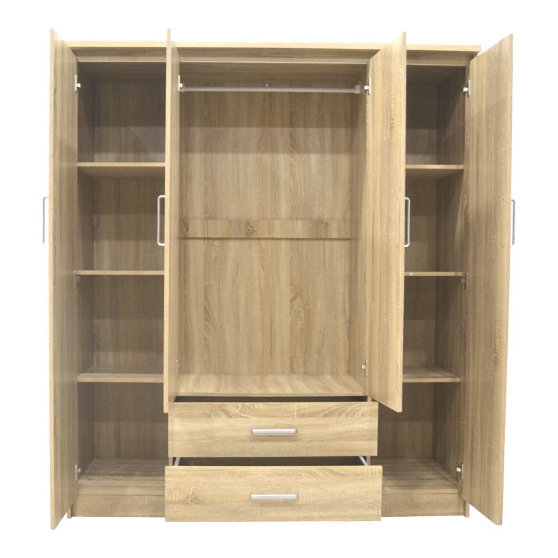 Dulap Olympus cu 4 usi si sertare, Alb, 159x57x183 cm - Stejar