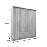 Dulap Olympus cu 4 usi si sertare, Alb, 159x57x183 cm - Stejar