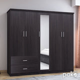 Dulap Olympus cu 5 usi si sertare cu oglinda, 198x57x183 cm - Nuc