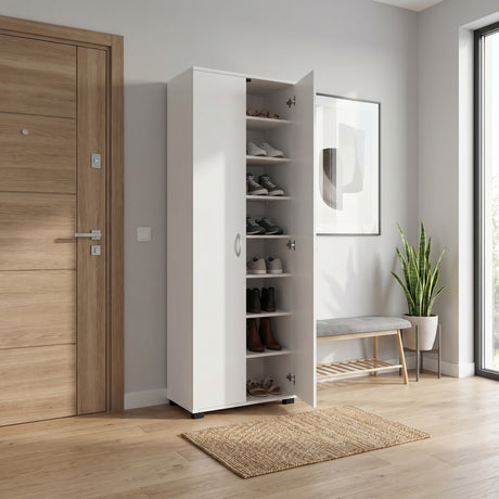 Dulap pantofi cu functie organizare Racka, Alb, Lemn, 58x34x186 cm