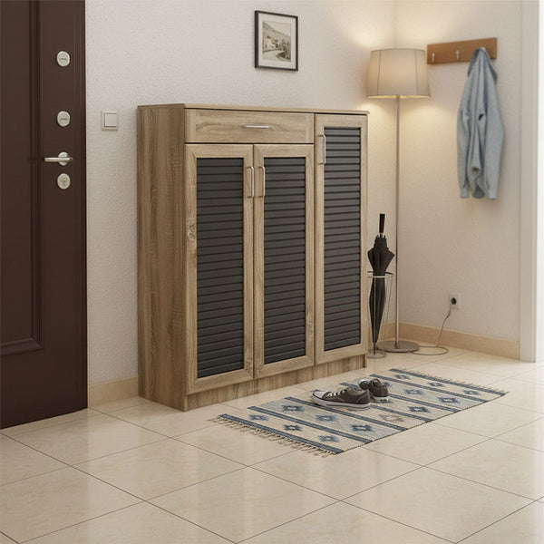 Dulap pantofi cu spațiu pentru 30 perechi Sante, Lemn, sonoma-antracit, 120x37x123 cm