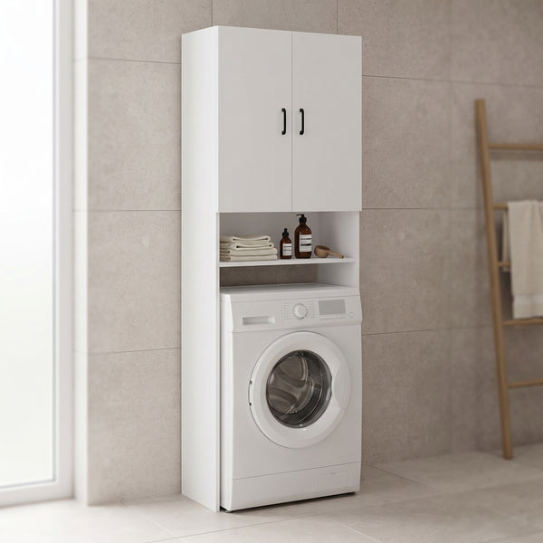 Dulap pentru masina de spalat Tzelio, Alb, 65x30x180 cm