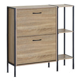 Dulap pentru pantofi pentru 12 perechi Karleva, Stejar cu metal, negru, 88x24x87 cm
