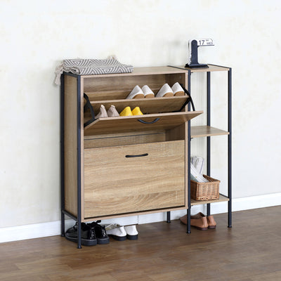 Dulap pentru pantofi pentru 12 perechi Karleva, Stejar cu metal, negru, 88x24x87 cm, imagine suplimentara