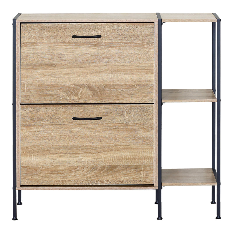 Dulap pentru pantofi pentru 12 perechi Karleva, Stejar cu metal, negru, 88x24x87 cm, perspectiva suplimentara
