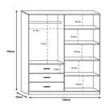 Dulap Sonlen cu 4 usi si 3 sertare, Nuc, 160x52x195 cm