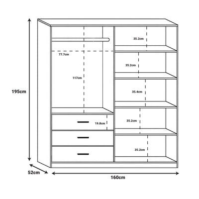 Dulap Sonlen cu 4 usi si 3 sertare, Nuc, 160x52x195 cm, foto produs
