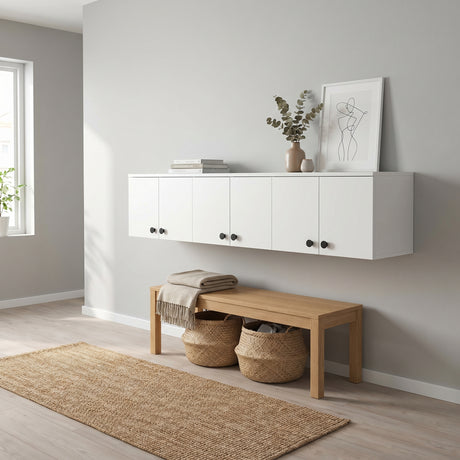 Dulap suspendat 6 usi Svensson, Alb - Nuc Alb, 180x44x38 cm