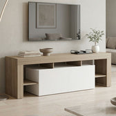 comoda TV Dulap TV cu funcție de depozitare Liner, Modern, Lemn Sonoma-Alb, 150x40x50cm